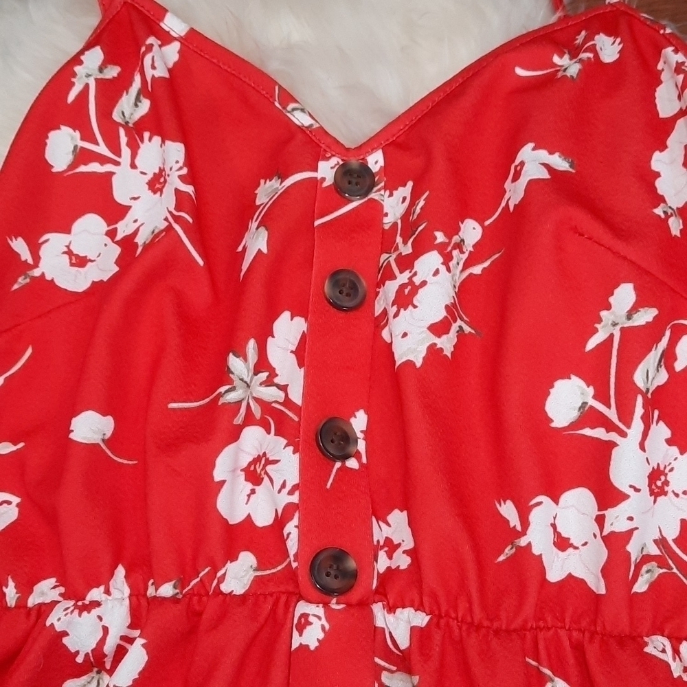 Boutique Red Floral Button Front Summer Dress - Picture 4 of 6